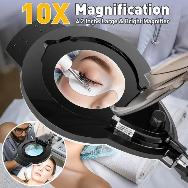 Alt view image 5 of 7 - 10X Magnifying Glass with Light and Stand, 2200 Lumens Dimmable Magnifying Floor Lamp, 2-in-1 Lighted Magnifier with 5 Wheels Rolling Base, Mag Lamp for Estheticians, Crafts, Reading, Facial