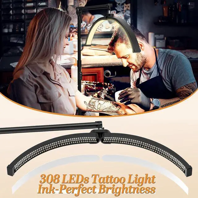 Alt view image 5 of 7 - Esthetician Light, 3-Color Dimmable Lash Lamp, 308 LED Beads Shadowless Half Moon Light, Lash Foldable Floor Lamp with 360° Rotation for Beauty, Tattoo, Spotlight, Reading