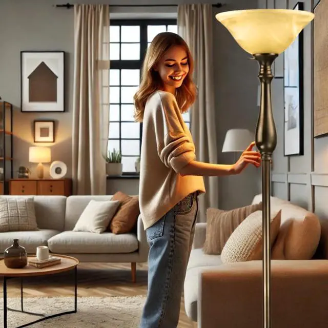 Alt view image 3 of 6 - LIGHTACCENTS Royal Bronze Torchiere with Amber Alabaster Shade  Standing Light for Bedroom, Living Room, Office, Reading Corner  Floor Lamp for Home Décor, Ambient Uplight Accent