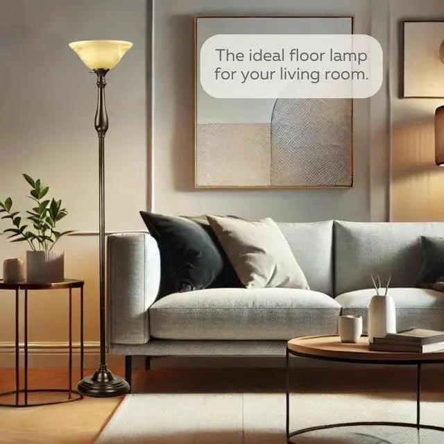 Alt view image 4 of 6 - LIGHTACCENTS Royal Bronze Torchiere with Amber Alabaster Shade  Standing Light for Bedroom, Living Room, Office, Reading Corner  Floor Lamp for Home Décor, Ambient Uplight Accent