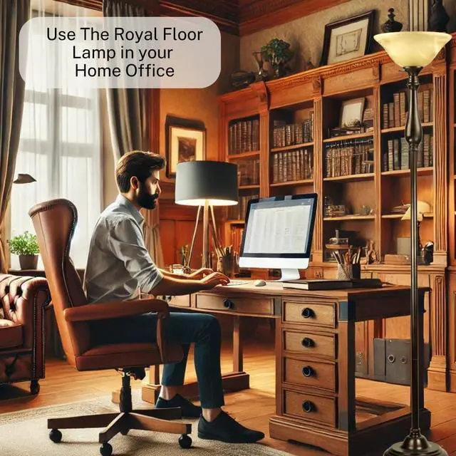 Alt view image 5 of 6 - LIGHTACCENTS Royal Bronze Torchiere with Amber Alabaster Shade  Standing Light for Bedroom, Living Room, Office, Reading Corner  Floor Lamp for Home Décor, Ambient Uplight Accent