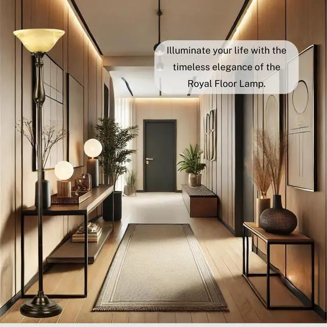 Alt view image 6 of 6 - LIGHTACCENTS Royal Bronze Torchiere with Amber Alabaster Shade  Standing Light for Bedroom, Living Room, Office, Reading Corner  Floor Lamp for Home Décor, Ambient Uplight Accent