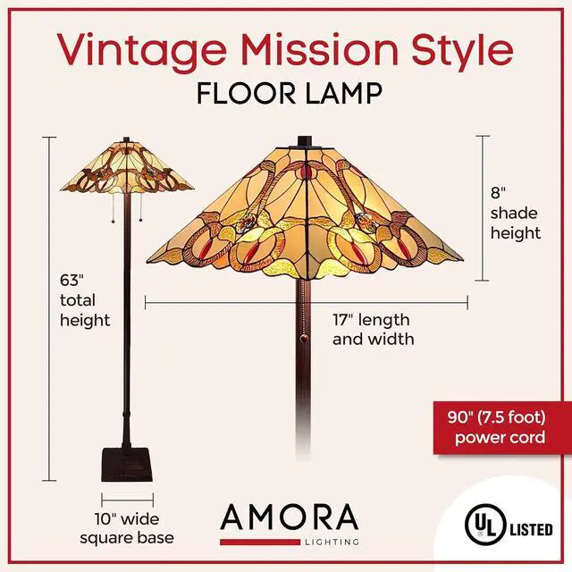 Alt view image 2 of 7 - Amora Tiffany Floor Lamp Torchiere - Geometric Jewel Floor Lamp - 63 Tall Floor Stained Glass Lamp - Tiffany Floor Lamps for Living Room