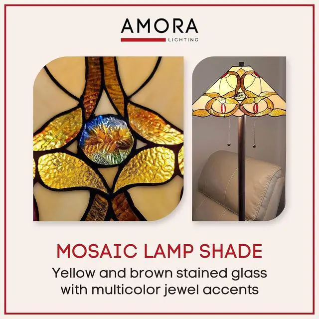 Alt view image 4 of 7 - Amora Tiffany Floor Lamp Torchiere - Geometric Jewel Floor Lamp - 63 Tall Floor Stained Glass Lamp - Tiffany Floor Lamps for Living Room