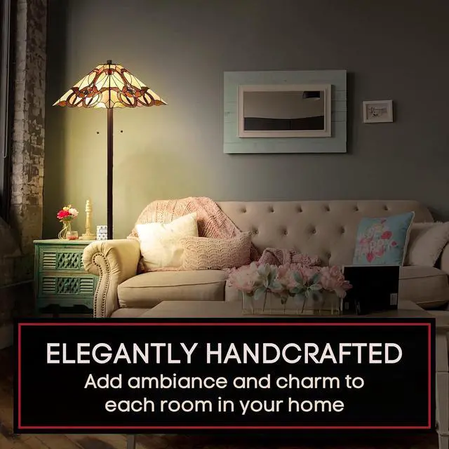 Alt view image 5 of 7 - Amora Tiffany Floor Lamp Torchiere - Geometric Jewel Floor Lamp - 63 Tall Floor Stained Glass Lamp - Tiffany Floor Lamps for Living Room