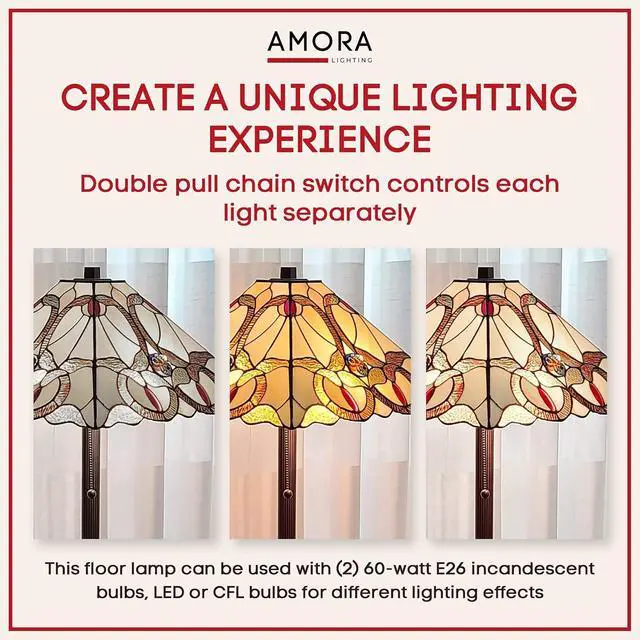 Alt view image 6 of 7 - Amora Tiffany Floor Lamp Torchiere - Geometric Jewel Floor Lamp - 63 Tall Floor Stained Glass Lamp - Tiffany Floor Lamps for Living Room