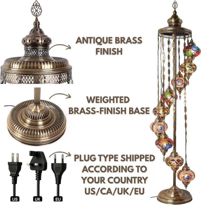 Alt view image 3 of 7 - DEMMEX Turkish Moroccan Mosaic Floor Lamp, 9 Globes, 6ft Tall  Tiffany Style Standing Decorative Boho Lamp with Colorful Globes for Bedroom, Living Room, Entryway  Handmade in Turkey, Multicolor