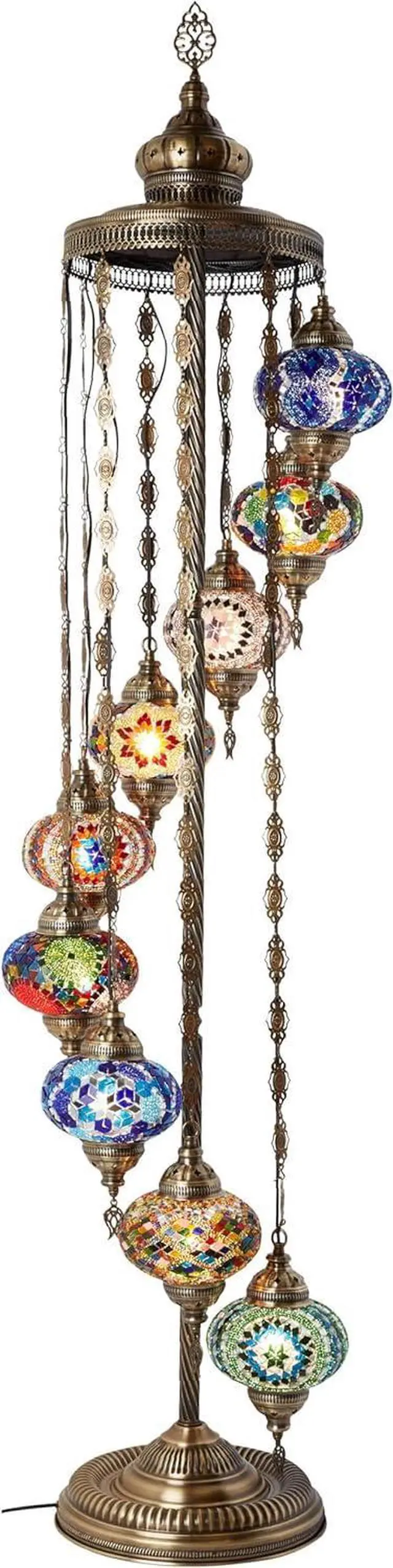 Alt view image 2 of 7 - DEMMEX Turkish Moroccan Mosaic Floor Lamp, 9 Globes, 6ft Tall  Tiffany Style Standing Decorative Boho Lamp with Colorful Globes for Bedroom, Living Room, Entryway  Handmade in Turkey, Multicolor