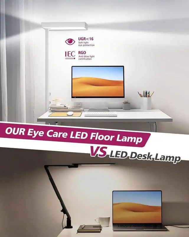 Alt view image 2 of 7 - EMITEVER LED Floor Lamp, 60W Full-Spectrum Eye-Care Standing Light, 72.8 Dimmable Reading Lamp for Study Rooms, Living Rooms, Dental Offices and Conference Lighting, 4000K Natural Daylight, White