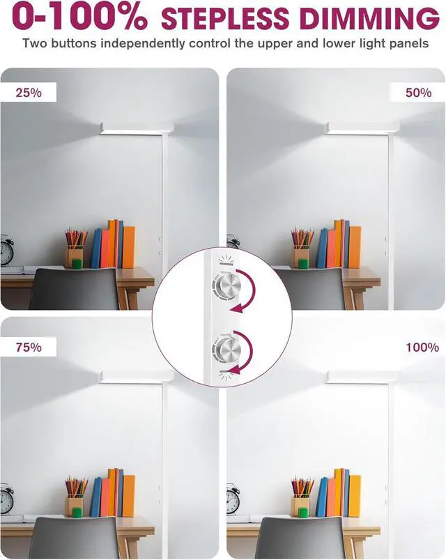 Alt view image 5 of 7 - EMITEVER LED Floor Lamp, 60W Full-Spectrum Eye-Care Standing Light, 72.8 Dimmable Reading Lamp for Study Rooms, Living Rooms, Dental Offices and Conference Lighting, 4000K Natural Daylight, White