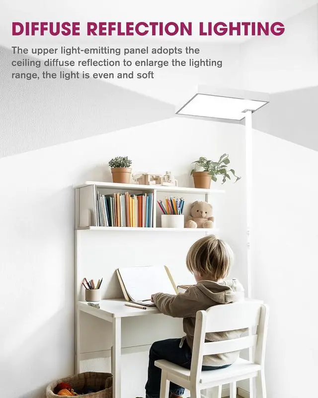 Alt view image 6 of 7 - EMITEVER LED Floor Lamp, 60W Full-Spectrum Eye-Care Standing Light, 72.8 Dimmable Reading Lamp for Study Rooms, Living Rooms, Dental Offices and Conference Lighting, 4000K Natural Daylight, White