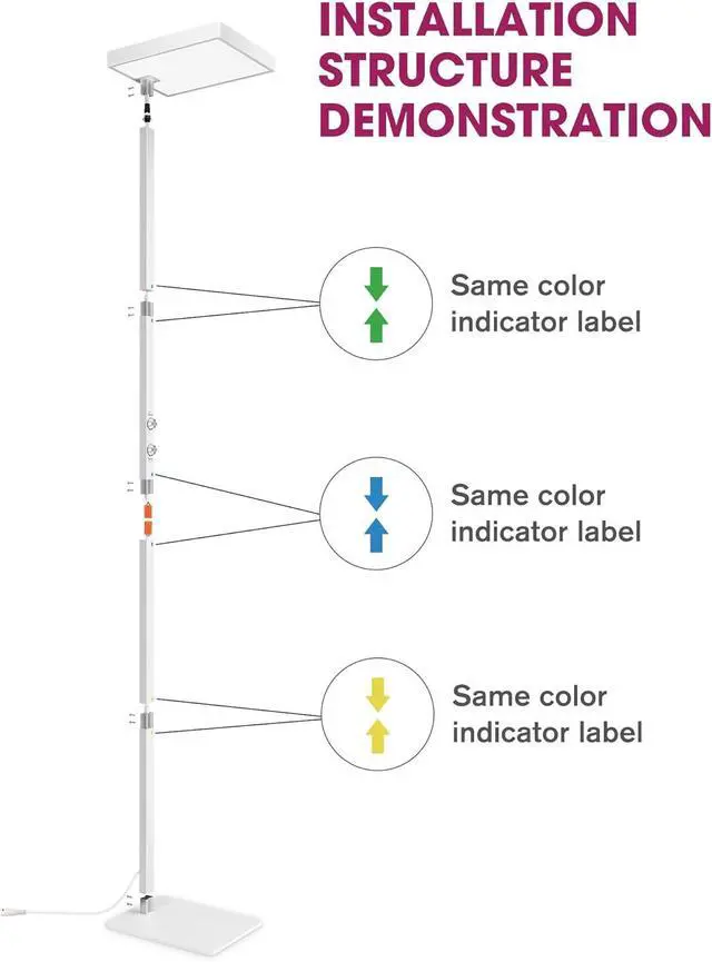 Alt view image 7 of 7 - EMITEVER LED Floor Lamp, 60W Full-Spectrum Eye-Care Standing Light, 72.8 Dimmable Reading Lamp for Study Rooms, Living Rooms, Dental Offices and Conference Lighting, 4000K Natural Daylight, White