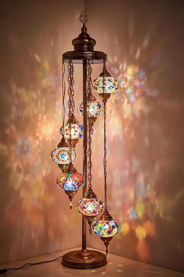 Main image of DEMMEX - 7 Large Globes Turkish Moroccan Mosaic Floor Lamp, Tiffany-Style Bohemian Standing Lamp, 5-Foot Tall, 7-Inch Handcrafted Globes, Boho Floor Lamp for Living Room, Bedroom, Office