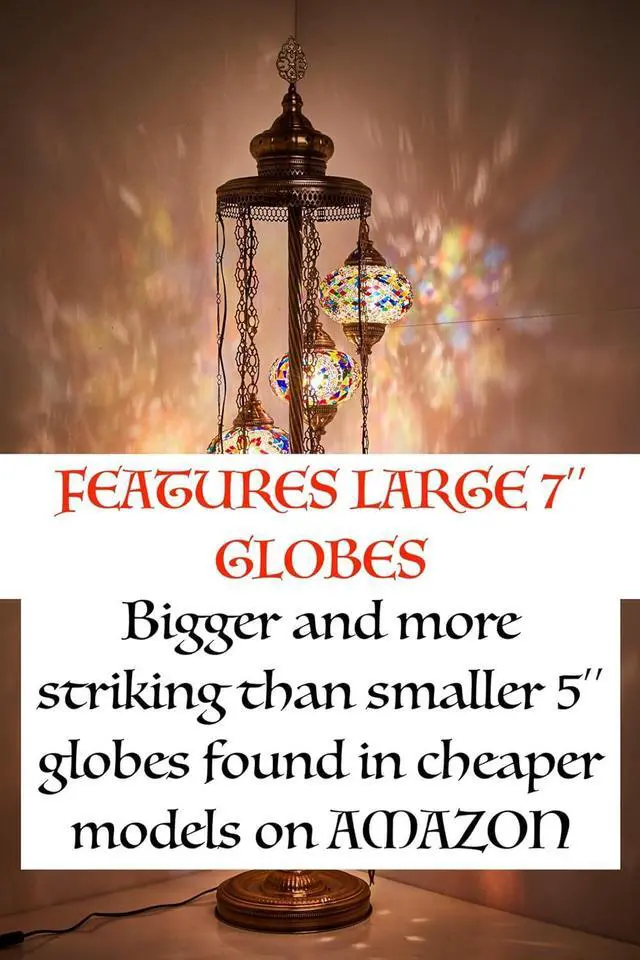 Alt view image 3 of 7 - DEMMEX - 7 Large Globes Turkish Moroccan Mosaic Floor Lamp, Tiffany-Style Bohemian Standing Lamp, 5-Foot Tall, 7-Inch Handcrafted Globes, Boho Floor Lamp for Living Room, Bedroom, Office