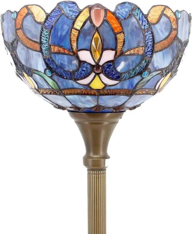 Main image of WERFACTORY Tiffany Floor Lamp Blue Purple Cloud Stained Glass Light 12X12X71 Inches Pole Torchiere Standing Corner Torch Uplight Decor Bedroom Living Room Home Office S558 Series (Blue Purple)