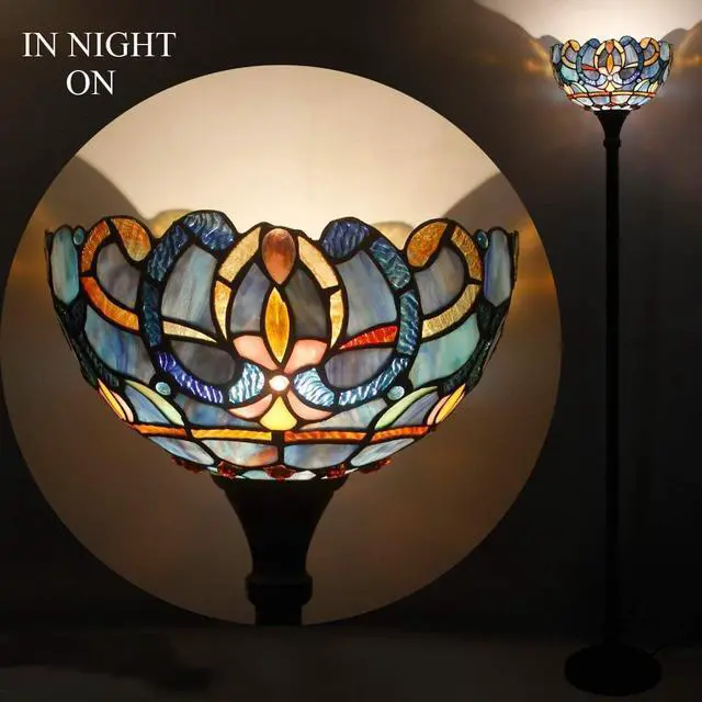 Alt view image 3 of 7 - WERFACTORY Tiffany Floor Lamp Blue Purple Cloud Stained Glass Light 12X12X71 Inches Pole Torchiere Standing Corner Torch Uplight Decor Bedroom Living Room Home Office S558 Series (Blue Purple)