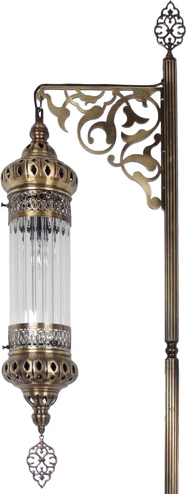 Main image of DEMMEX Turkish Moroccan Ottoman Era Style Antique Vintage Standing Floor Lamp, Antique Brass Metal Body, Shatterproof Pyrex Glass, 5.5 ft -165cm