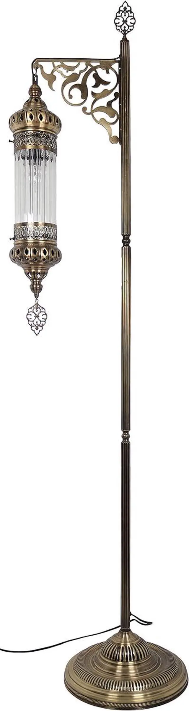 Alt view image 2 of 6 - DEMMEX Turkish Moroccan Ottoman Era Style Antique Vintage Standing Floor Lamp, Antique Brass Metal Body, Shatterproof Pyrex Glass, 5.5 ft -165cm