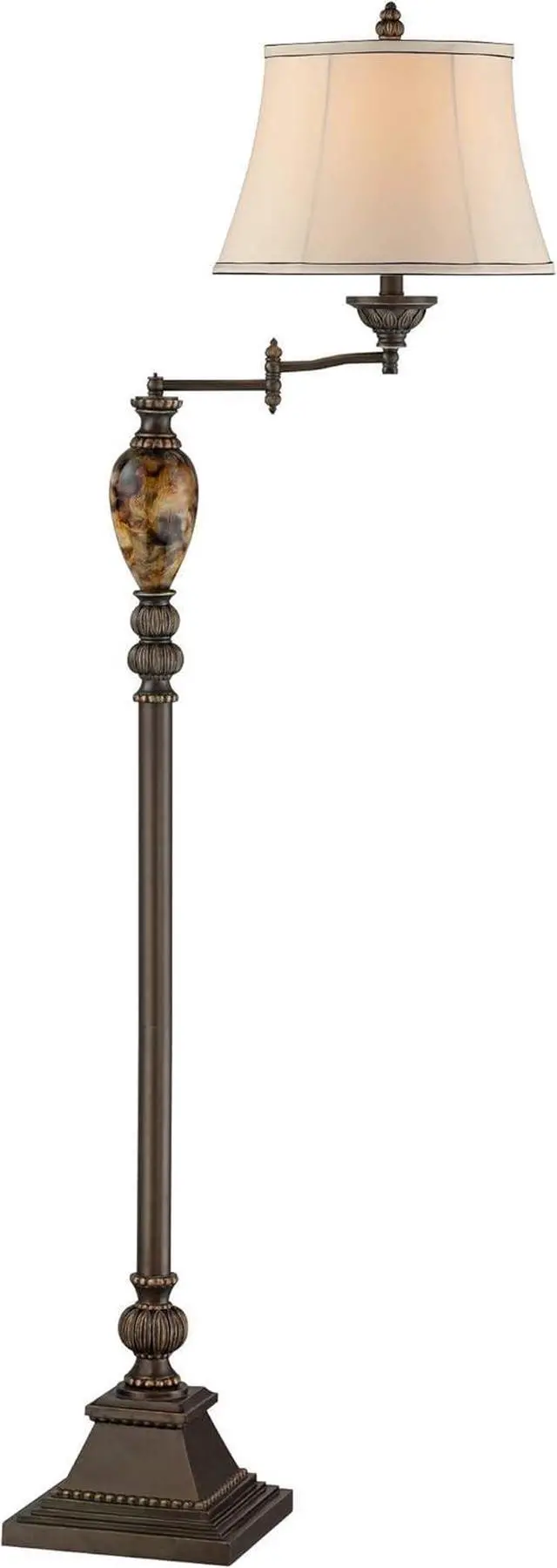Alt view image 6 of 6 - Kathy Ireland Mulholland Rustic Vintage Swing Arm Floor Lamp Standing 61" Tall Bronze Marble Font Ivory Faux Silk Drum Shade Decor for Living Room Reading House Bedroom Home Family Office