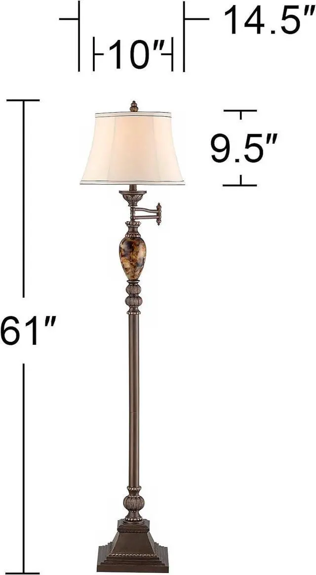 Alt view image 3 of 6 - Kathy Ireland Mulholland Rustic Vintage Swing Arm Floor Lamp Standing 61" Tall Bronze Marble Font Ivory Faux Silk Drum Shade Decor for Living Room Reading House Bedroom Home Family Office