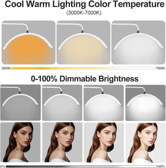 Alt view image 2 of 7 - Half Moon Lash Light for Lash Tech, 3-in-1 Professional Esthetician Light with UV Lash Lamp & Phone Holder, Adjustable Height&Brightness for Tattoo,Nail Art,Skincare,Salon,Spa(White)