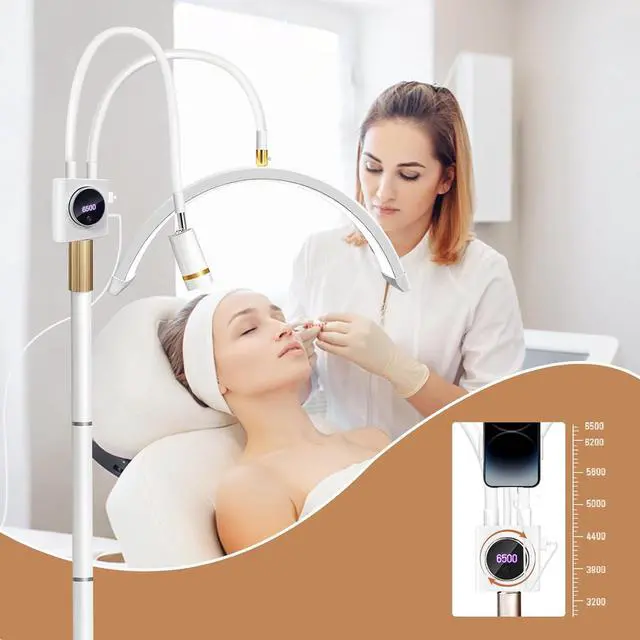 Alt view image 3 of 7 - Half Moon Lash Light for Lash Tech, 3-in-1 Professional Esthetician Light with UV Lash Lamp & Phone Holder, Adjustable Height&Brightness for Tattoo,Nail Art,Skincare,Salon,Spa(White)