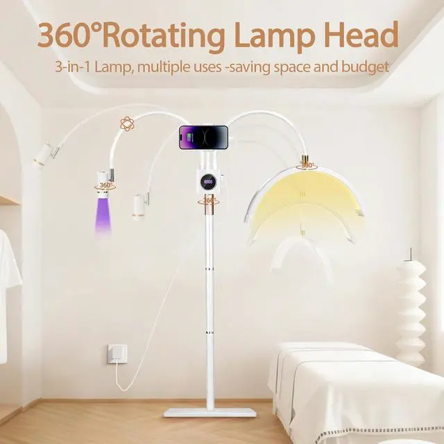 Alt view image 4 of 7 - Half Moon Lash Light for Lash Tech, 3-in-1 Professional Esthetician Light with UV Lash Lamp & Phone Holder, Adjustable Height&Brightness for Tattoo,Nail Art,Skincare,Salon,Spa(White)