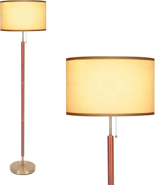 Main image of HonoDing Mid-Century Modern Floor Lamp, Walnut Wood Finish, Drum Shade, Living Room Décor (64in, E26 LED)