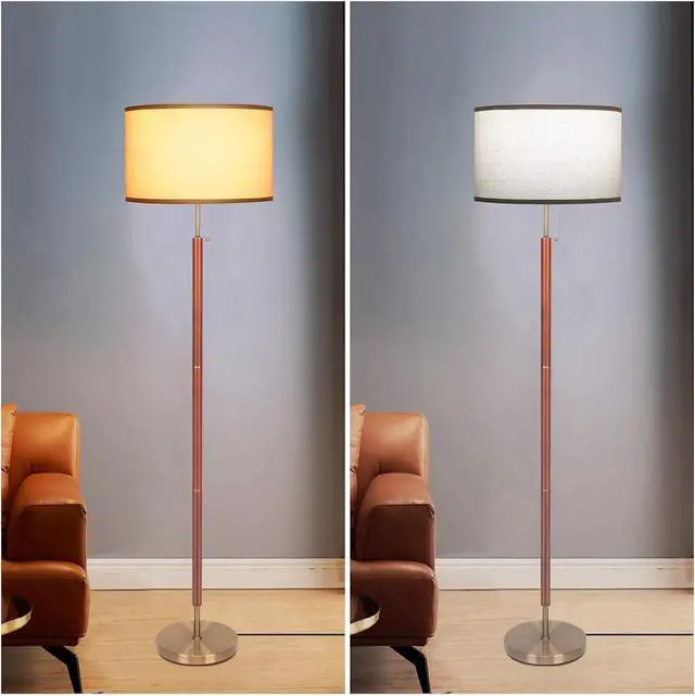 Alt view image 2 of 7 - HonoDing Mid-Century Modern Floor Lamp, Walnut Wood Finish, Drum Shade, Living Room Décor (64in, E26 LED)