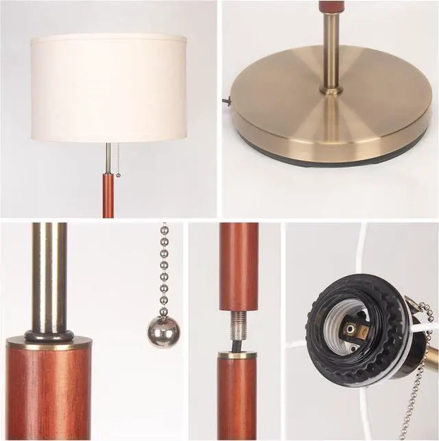 Alt view image 5 of 7 - HonoDing Mid-Century Modern Floor Lamp, Walnut Wood Finish, Drum Shade, Living Room Décor (64in, E26 LED)