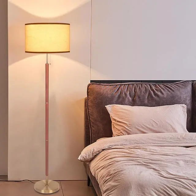 Alt view image 6 of 7 - HonoDing Mid-Century Modern Floor Lamp, Walnut Wood Finish, Drum Shade, Living Room Décor (64in, E26 LED)