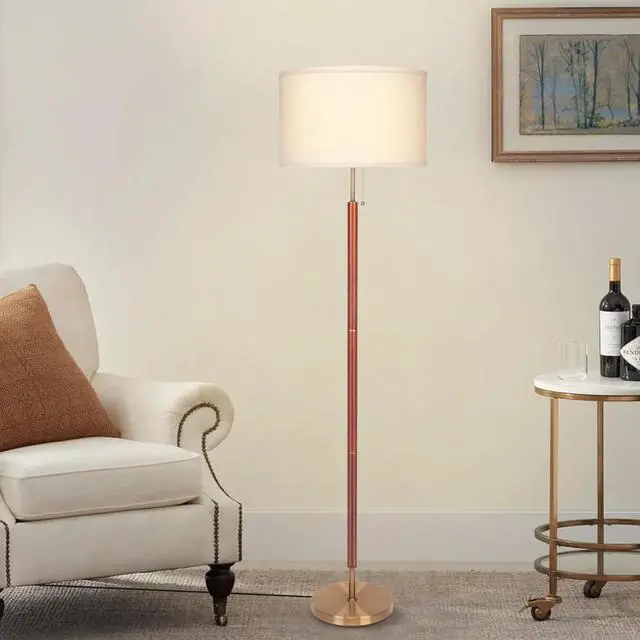 Alt view image 7 of 7 - HonoDing Mid-Century Modern Floor Lamp, Walnut Wood Finish, Drum Shade, Living Room Décor (64in, E26 LED)