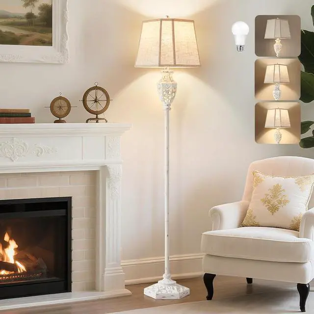 Main image of Luvkczc Rustic Floor Lamp - Resin Carved Base with Hollow Night Light, Farmhouse Floor Lamps, Vintage Standing Lamp for Living Room, Bedroom (Includes Bulb)