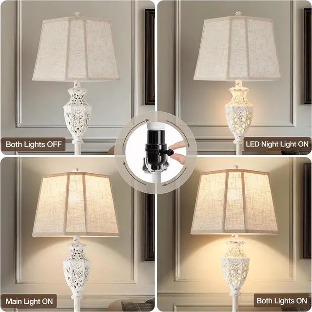 Alt view image 3 of 7 - Luvkczc Rustic Floor Lamp - Resin Carved Base with Hollow Night Light, Farmhouse Floor Lamps, Vintage Standing Lamp for Living Room, Bedroom (Includes Bulb)