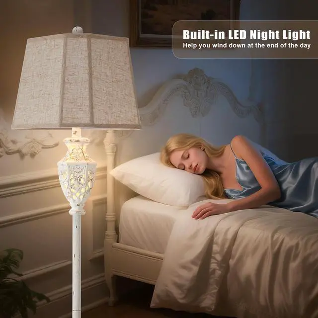 Alt view image 4 of 7 - Luvkczc Rustic Floor Lamp - Resin Carved Base with Hollow Night Light, Farmhouse Floor Lamps, Vintage Standing Lamp for Living Room, Bedroom (Includes Bulb)