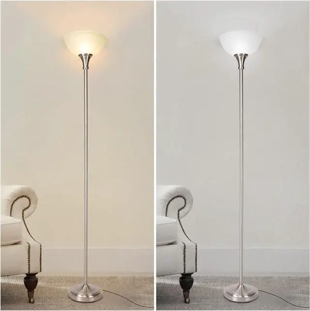 Alt view image 2 of 7 - Floor Lamp Frosted White Glass Bowl Shade - for Room Decor - Bedroom Decor - Floor Lamp for Bedroom - Floor Lamps for Living Room (Brushed Nickel)