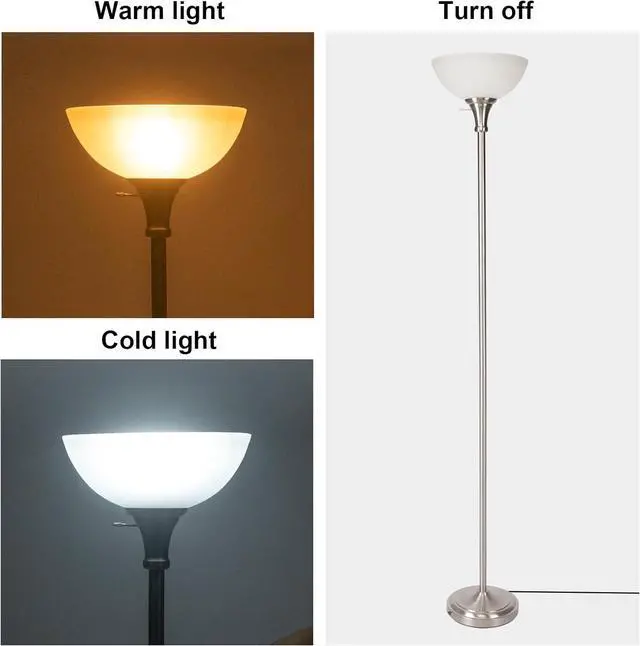 Alt view image 4 of 7 - Floor Lamp Frosted White Glass Bowl Shade - for Room Decor - Bedroom Decor - Floor Lamp for Bedroom - Floor Lamps for Living Room (Brushed Nickel)