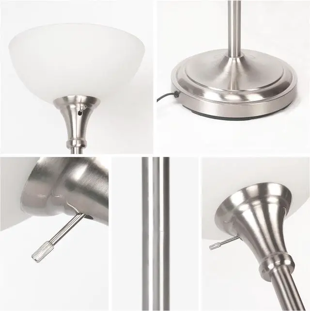 Alt view image 5 of 7 - Floor Lamp Frosted White Glass Bowl Shade - for Room Decor - Bedroom Decor - Floor Lamp for Bedroom - Floor Lamps for Living Room (Brushed Nickel)