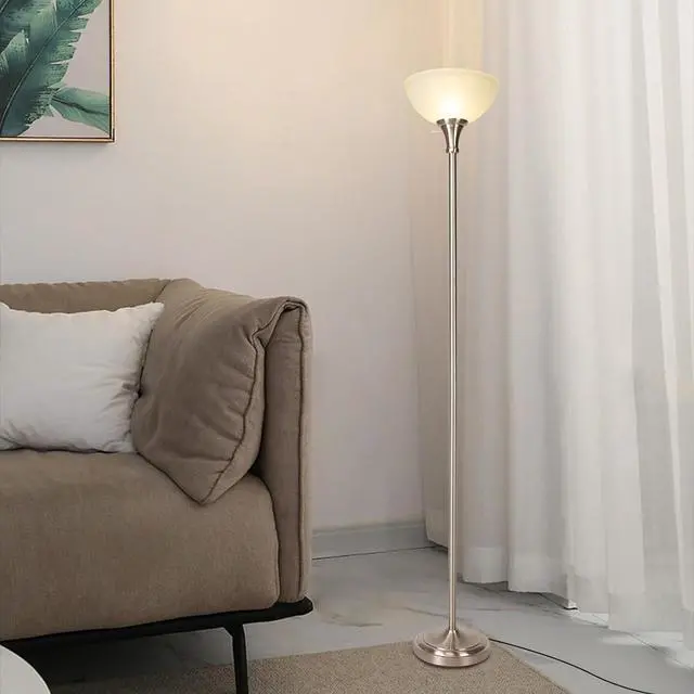 Alt view image 6 of 7 - Floor Lamp Frosted White Glass Bowl Shade - for Room Decor - Bedroom Decor - Floor Lamp for Bedroom - Floor Lamps for Living Room (Brushed Nickel)