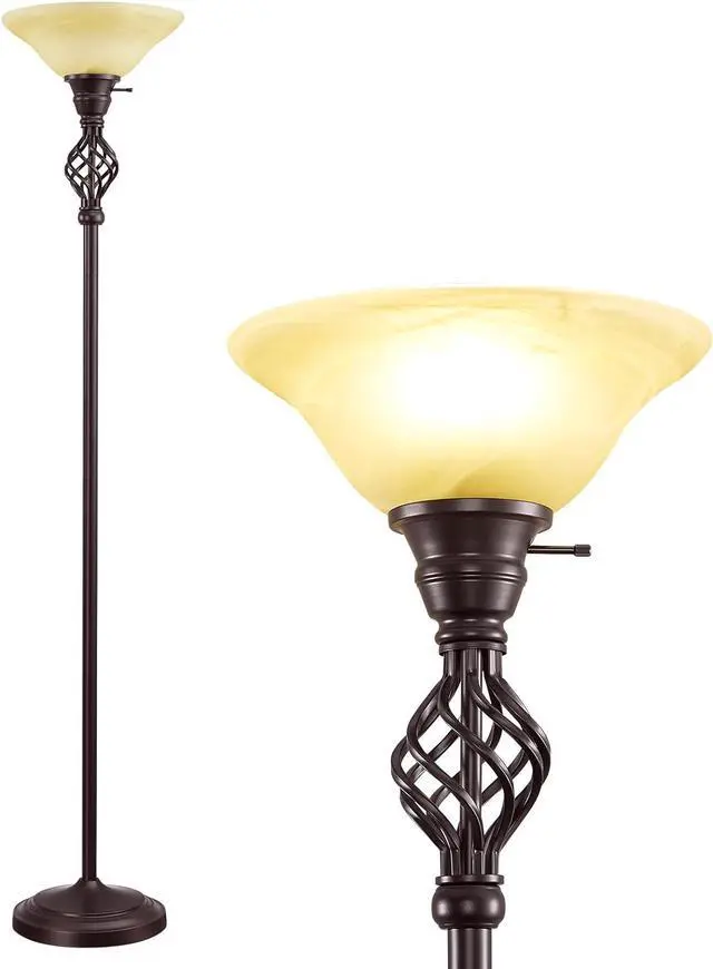 Main image of Torchiere Floor Lamp for Living Room, LED Standing Reading Light for Bedroom with Glass Shade for Living Room Corner Bedroom Home Office,Bulbs Included (Yellow Lampshade, Glass 1 Head)