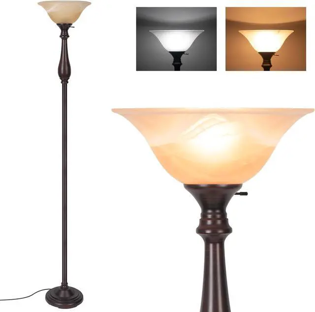 Main image of HonoDing Torchiere Floor Lamp for Living Room, Standing Lamp with Glass Shade, Iron Brushed Nickel Floor Lamps, Corner Lamps for Bedroom, Office, Reading (Dark Brown)