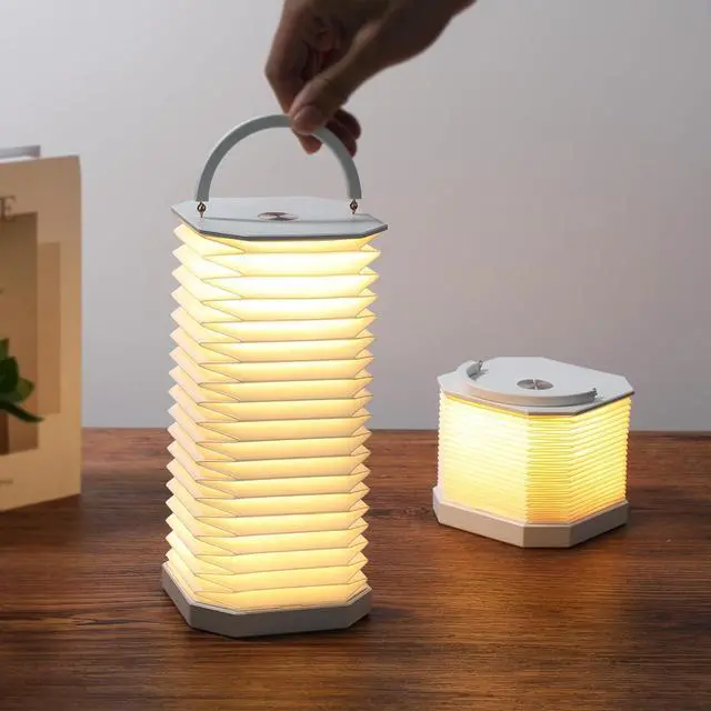 Main image of Portable Paper Lamp,White Accordion Desk Lamp,Japanese Lanterns lamp for Home Decoration and Gift,Dimmable Bedside Lamp,1200mAh USB Powered Night Light for Bedroom,Office,Reading