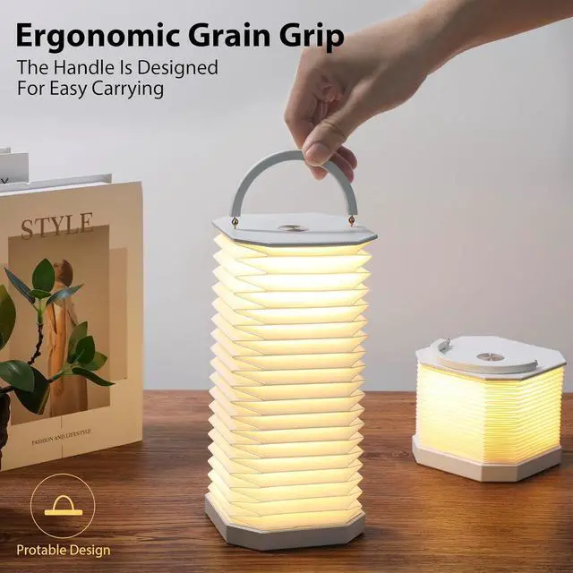 Alt view image 4 of 7 - Portable Paper Lamp,White Accordion Desk Lamp,Japanese Lanterns lamp for Home Decoration and Gift,Dimmable Bedside Lamp,1200mAh USB Powered Night Light for Bedroom,Office,Reading