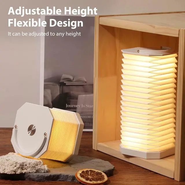 Alt view image 6 of 7 - Portable Paper Lamp,White Accordion Desk Lamp,Japanese Lanterns lamp for Home Decoration and Gift,Dimmable Bedside Lamp,1200mAh USB Powered Night Light for Bedroom,Office,Reading