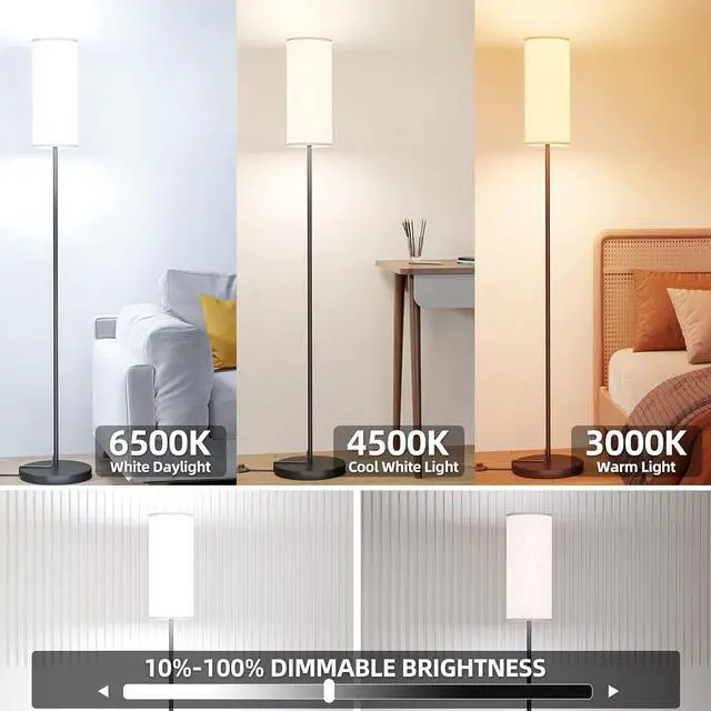Alt view image 2 of 7 - Keepsmile LED Floor Lamps for Living Room,Dimmable Floor Lamp with Remote,Custom Tall Lamp for Bedroom with 12W LED Bulb,Pole Light with Lamp Shade Foot Switch,Modern Standing Lamps for Office Dining