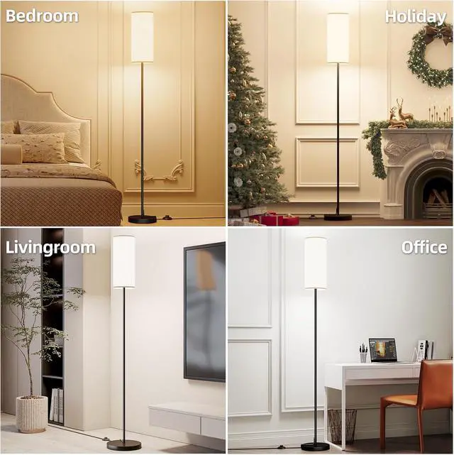 Alt view image 4 of 7 - Keepsmile LED Floor Lamps for Living Room,Dimmable Floor Lamp with Remote,Custom Tall Lamp for Bedroom with 12W LED Bulb,Pole Light with Lamp Shade Foot Switch,Modern Standing Lamps for Office Dining