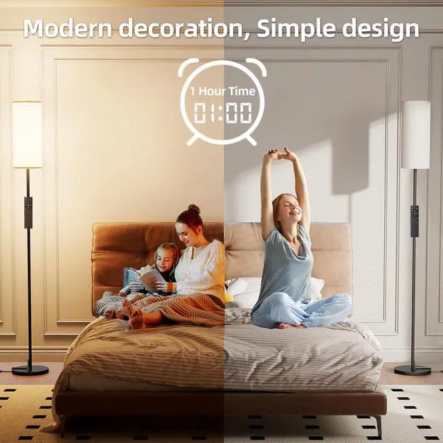 Alt view image 6 of 7 - Keepsmile LED Floor Lamps for Living Room,Dimmable Floor Lamp with Remote,Custom Tall Lamp for Bedroom with 12W LED Bulb,Pole Light with Lamp Shade Foot Switch,Modern Standing Lamps for Office Dining