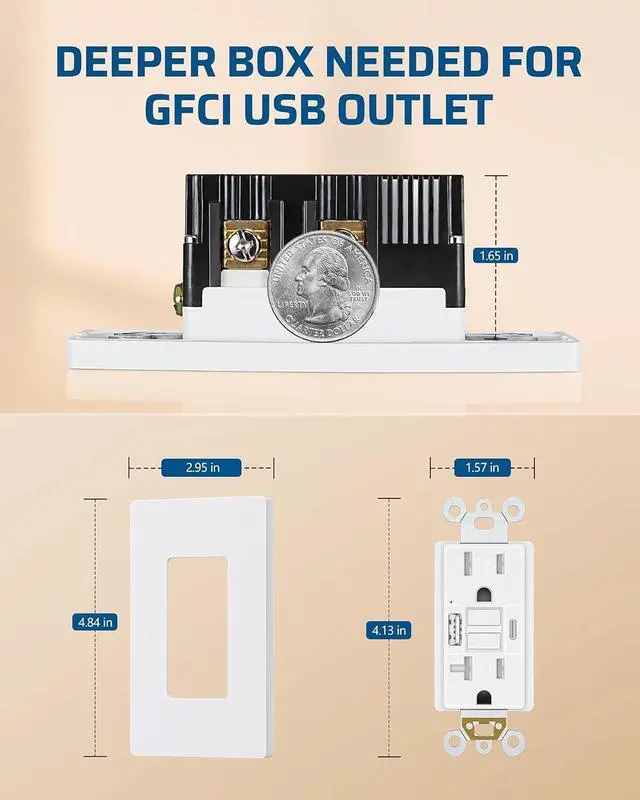 Alt view image 5 of 7 - DEWENWILS GFCI Outlet 15 AMP, Outdoor GFCI Outlet with USB Ports 30S Self-Test with Indicator Light, Tamper-Resistant Standard Electrical Outlets, Screwless Wall Plate, Clamping Plate, ETL Listed