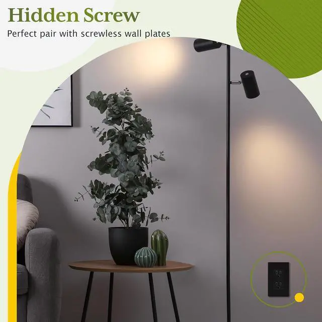 Alt view image 4 of 7 - TG 20 Pack Matte Black Decorator Receptacle with Screwless Wall Plate, Standard Electrical Wall Outlet, 15A 125V, Self-Grounding, 2-Pole, 3-Wire, 5-15R, UL Listed, Non Tamper Resistant