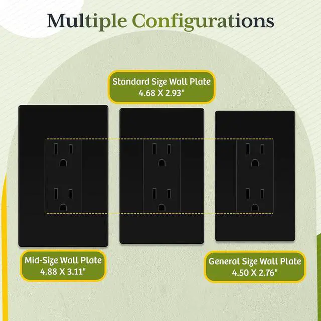 Alt view image 7 of 7 - TG 20 Pack Matte Black Decorator Receptacle with Screwless Wall Plate, Standard Electrical Wall Outlet, 15A 125V, Self-Grounding, 2-Pole, 3-Wire, 5-15R, UL Listed, Non Tamper Resistant